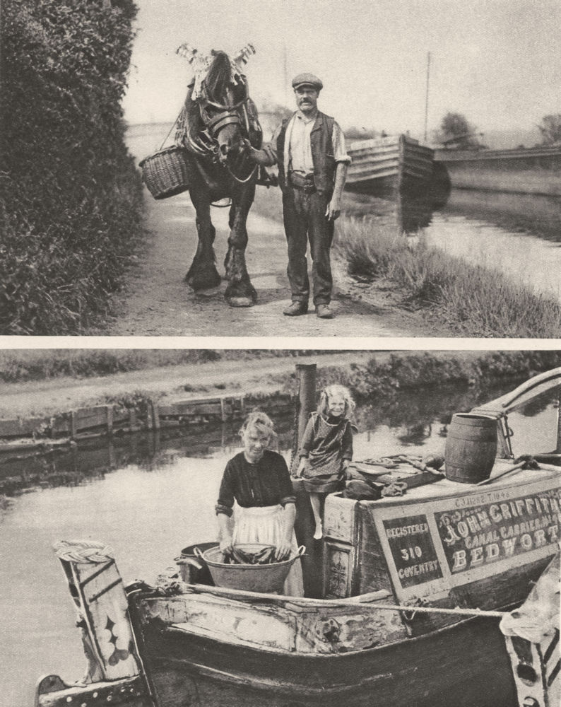 LONDON. Horse with the floating cart and a canal washing day. Barge horse. 1926