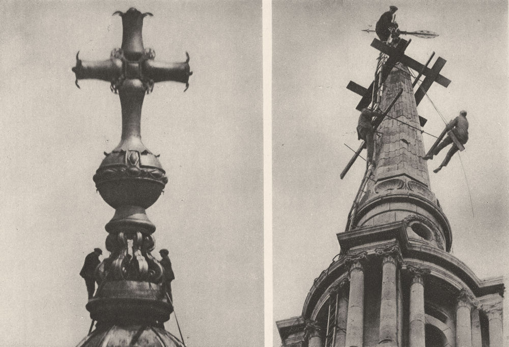Associate Product LONDON. Steeplejacks defy vertigo summit of St. Paul's & All Saints, Poplar 1926
