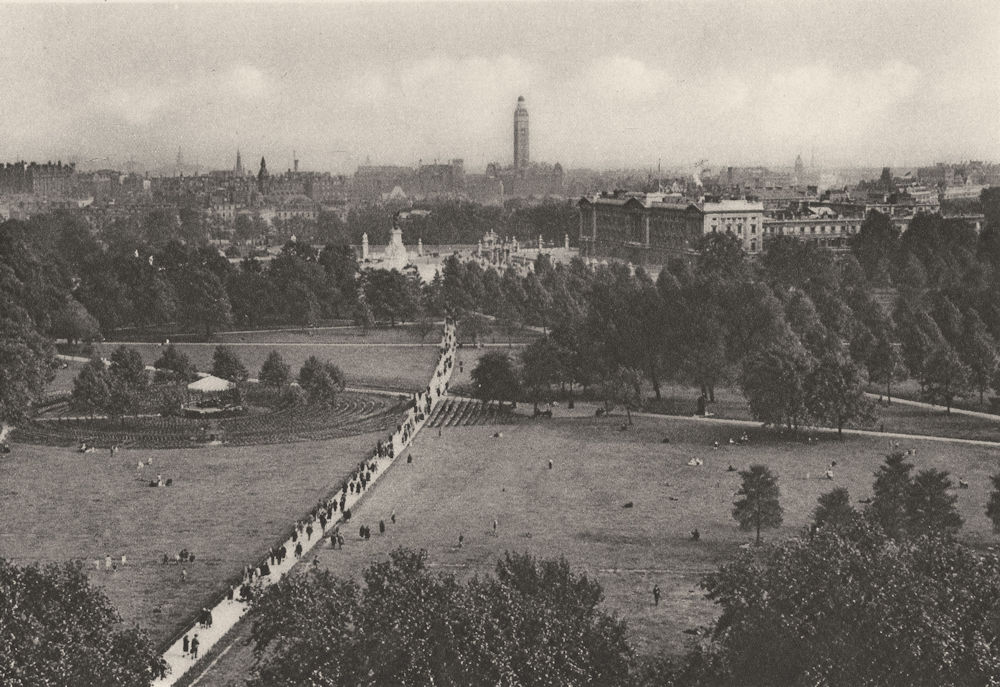 GREEN PARK. & Westminster from site of old Devonshire House 1926 print