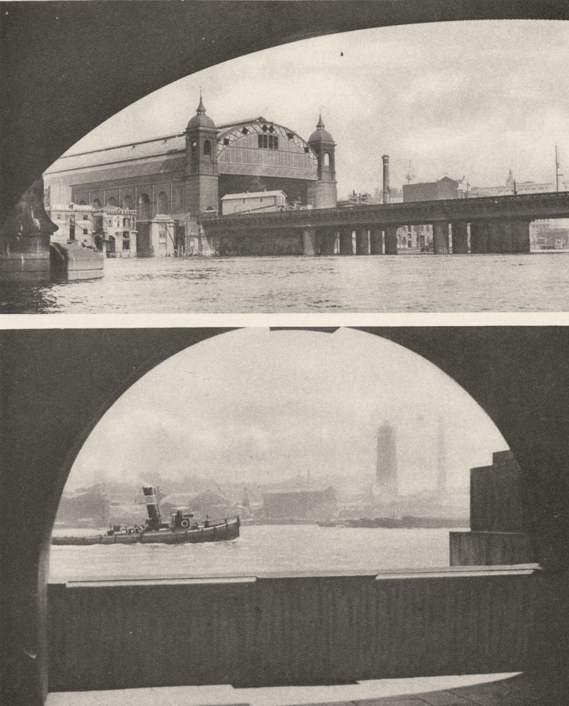 Associate Product LONDON. Cannon Street railway bridge and a scene on the Embankment 1926 print