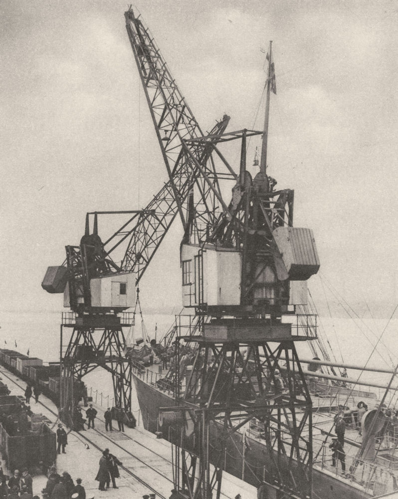 Associate Product ESSEX. Huge Mobile cranes at Tilbury Swing the Cargo from a Vessel's Hold 1926
