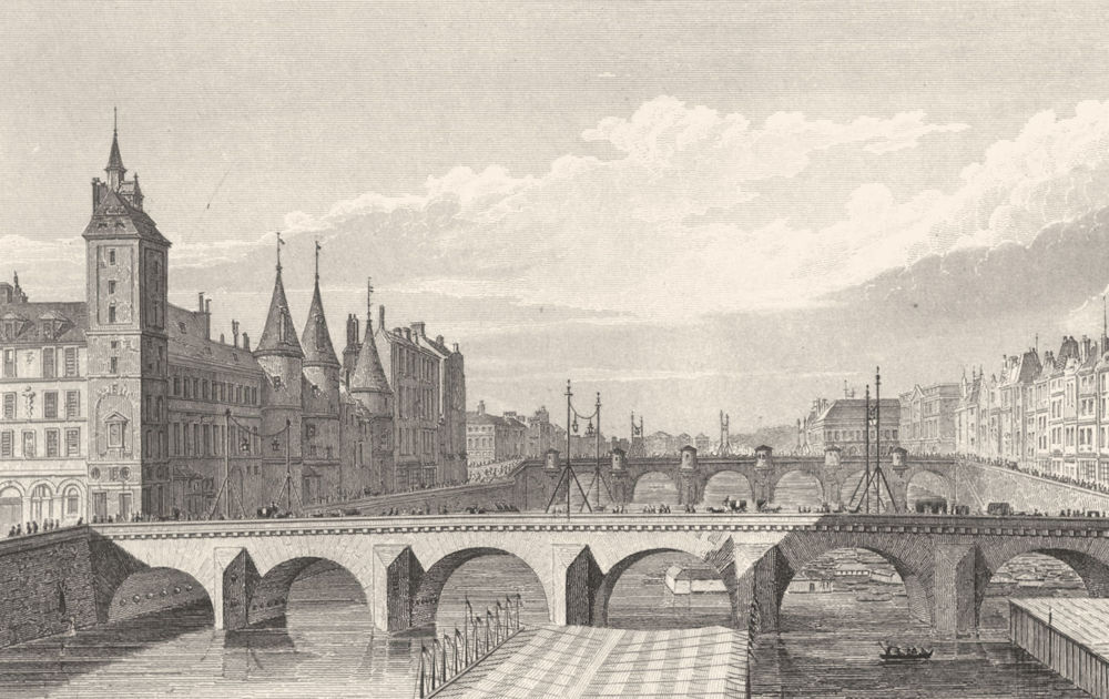 PARIS. Pont Au Change (looking West, taken from the water works)  1831 print