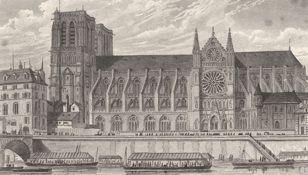 PARIS. Notre Dame (Vue du Midi)  1831 old antique vintage print picture