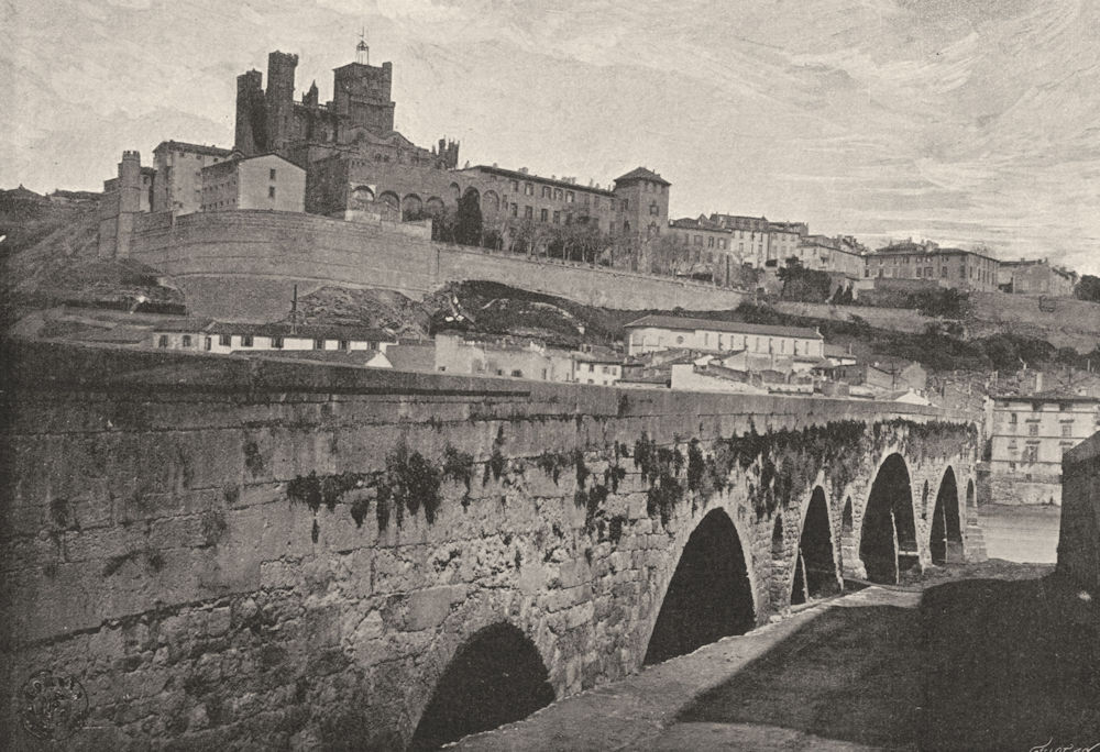 HÉRAULT. Beziers. Vieux pont 1895 old antique vintage print picture