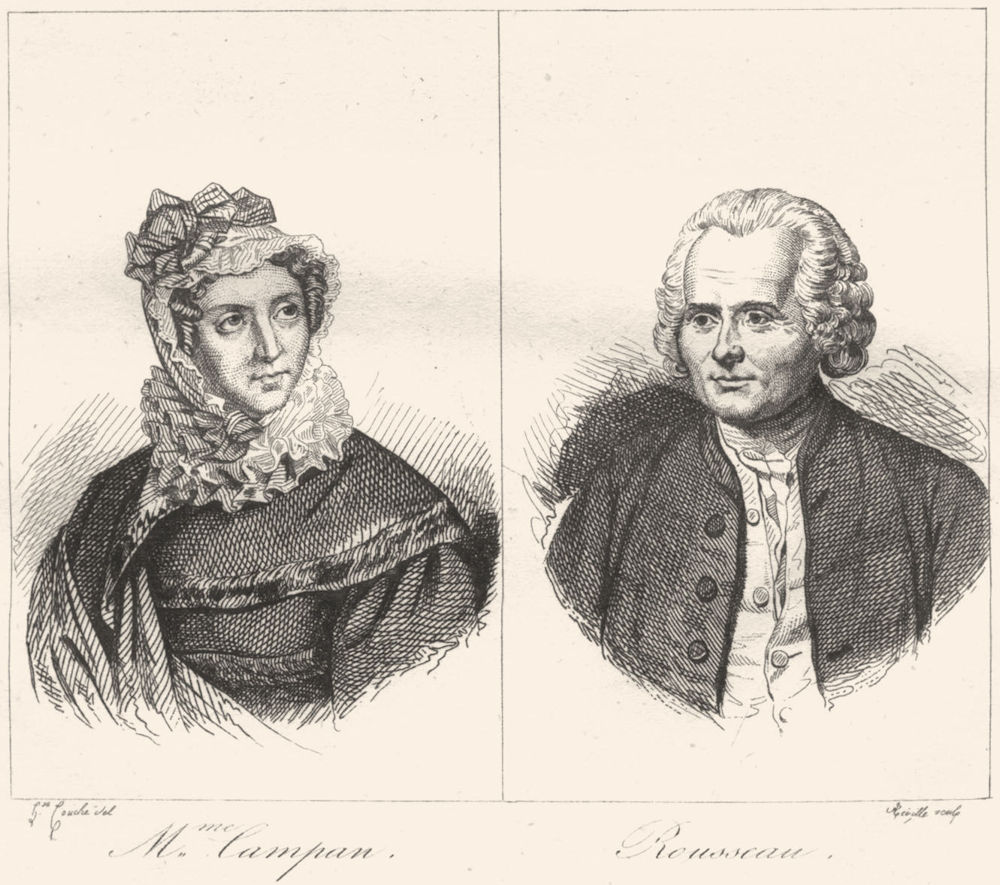 FRANCE. Mme. Campan; Rousseau 1835 old antique vintage print picture