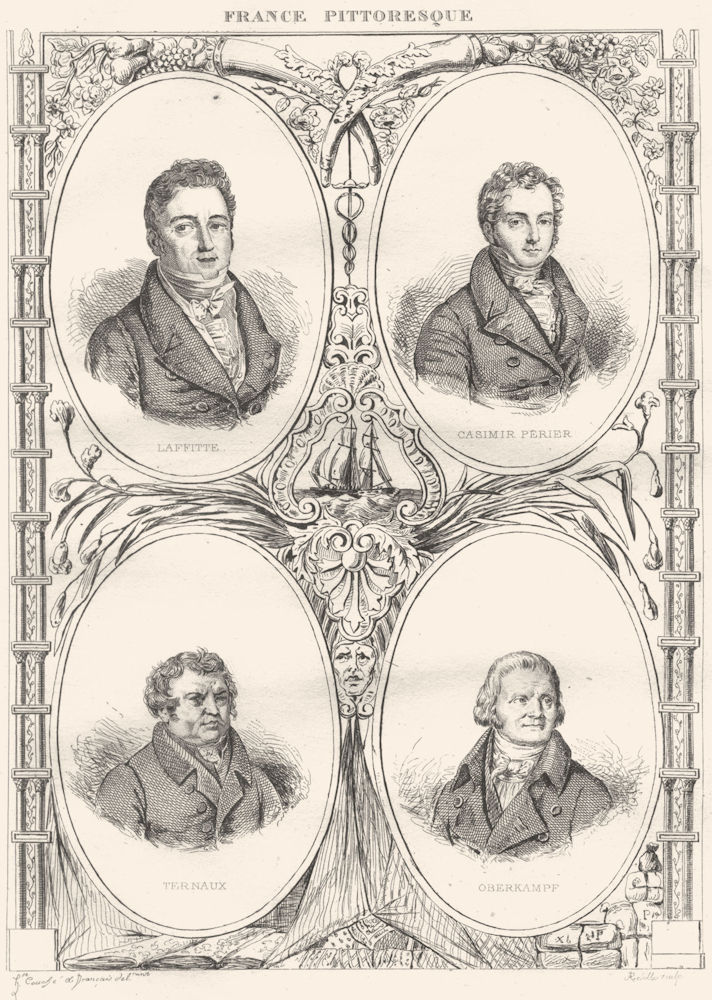 FRANCE. Laffitte; Casimir Perier; Ternaux; Oberkampf 1835 old antique print