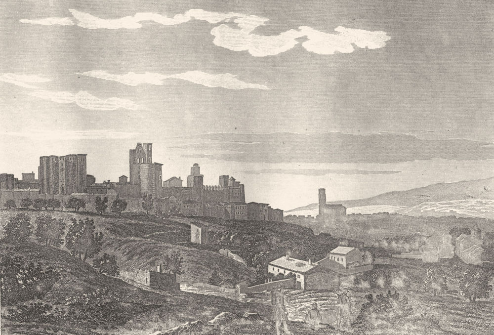AUDE. Carcassonne 1835 old antique vintage print picture