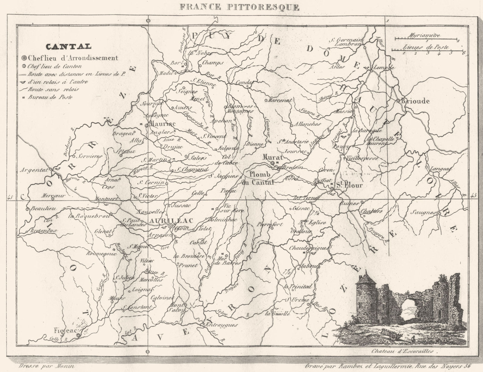 CANTAL. Cantal. Département  1835 old antique vintage map plan chart