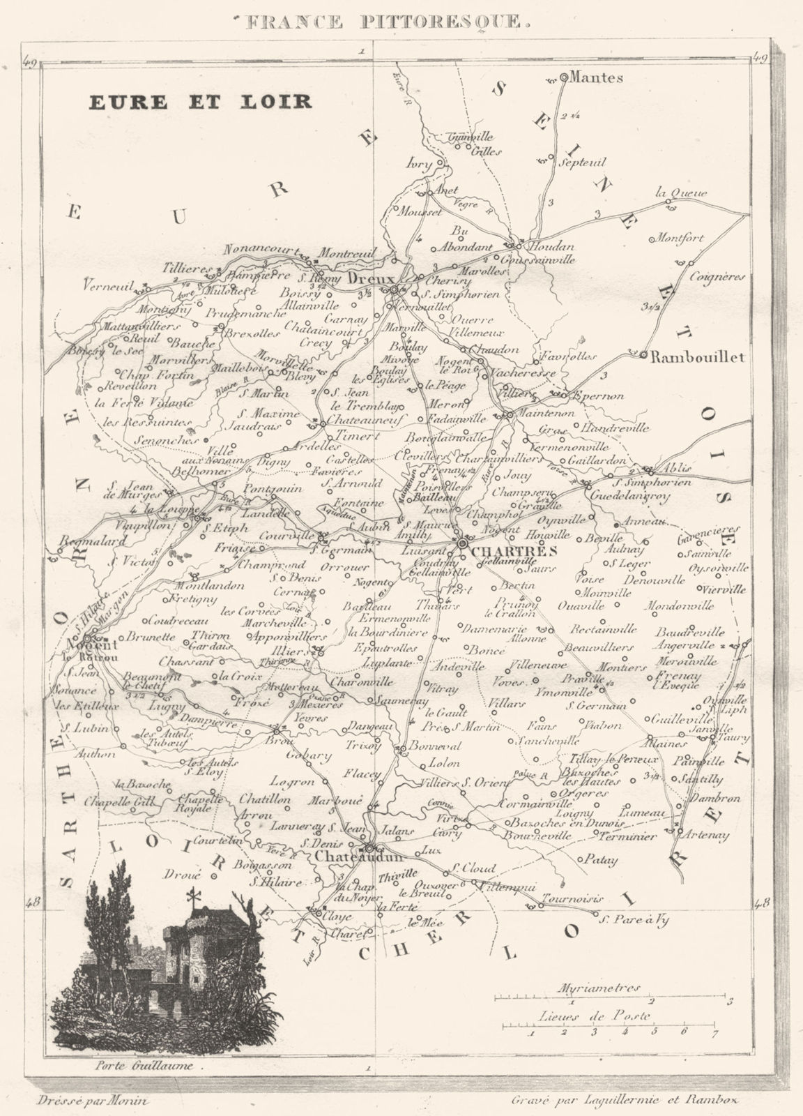 Associate Product EURE-ET-LOIR. Département d'Eure-et-Loir 1835 old antique map plan chart