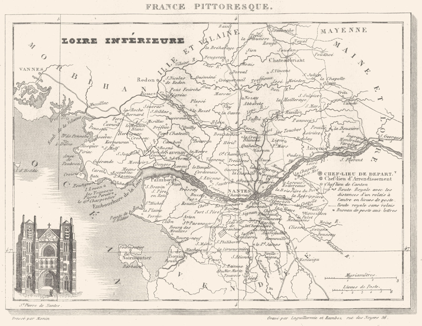 Associate Product LOIRE-ATLANTIQUE. Loire-Inférieure.  Département 1835 old map chart