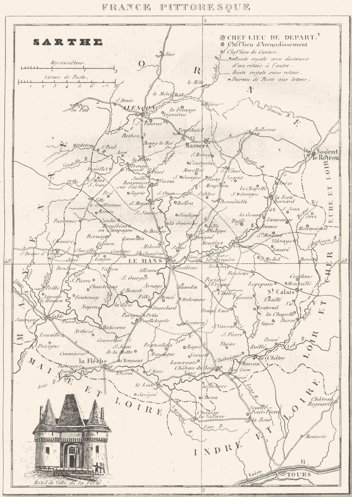 Associate Product SARTHE. Département de la Sarthe 1835 old antique vintage map plan chart