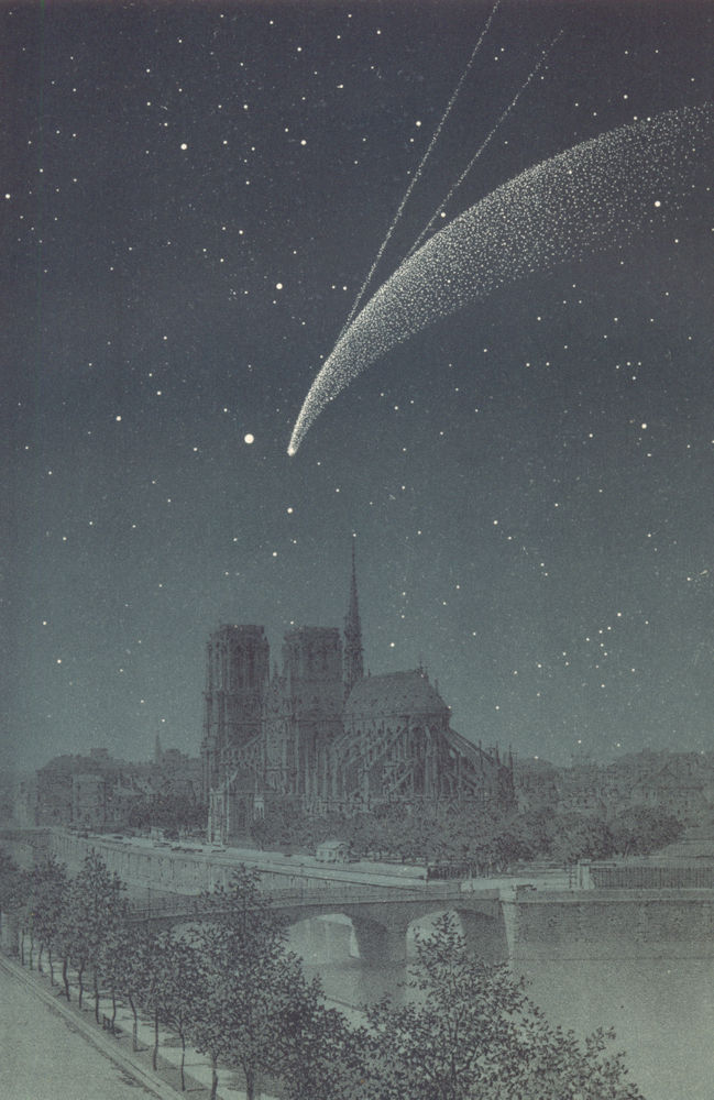 PARIS. Donati's Comet above Notre Dame, October 4, 1858. Colour lithograph 1877
