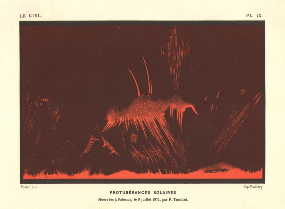 Associate Product ASTRONOMY. Solar Prominences flares, Palermo, 8 July 1872.Colour lithograph 1877