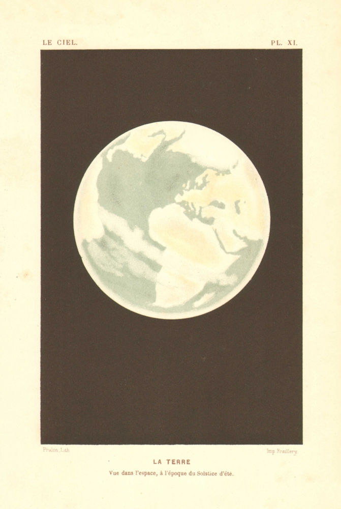 Associate Product ASTRONOMY. The Earth, imagined view from space. Colour lithograph 1877 print