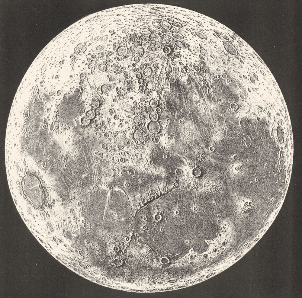 Associate Product MOON. Topographic Map with tissue guard overlay naming c250 craters & seas 1877