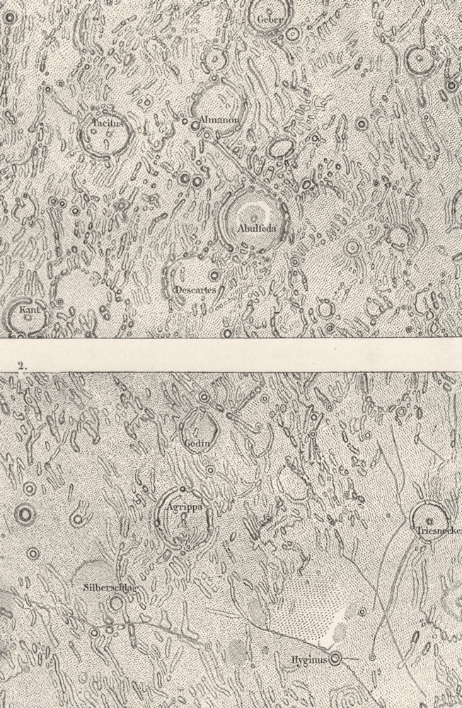 Associate Product MOON. Lunar Topography; Abulfeda Almanon craters, grooves Sinus Medii 1877 map
