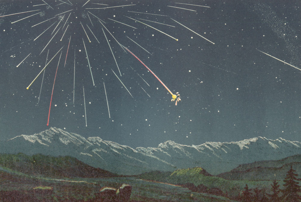 Associate Product SHOOTING STARS. Rain of Stars, of November 27, 1872. Colour lithograph 1877