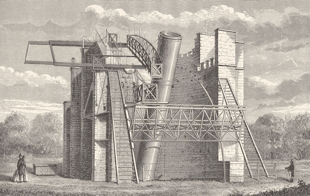 ASTRONOMY. Rosse telescope, Parsonstown (Birr), Ireland 1877 old antique print