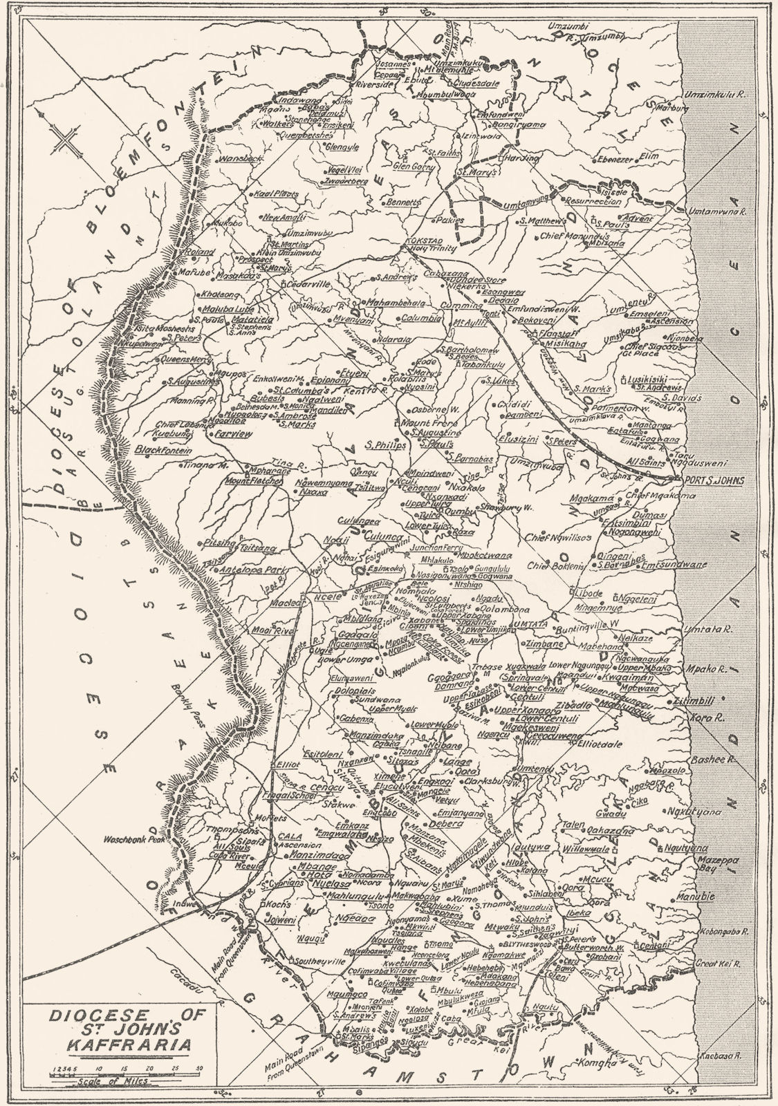 Associate Product S AFRICA. Diocese St. John's, Eastern Cape; Church Mission Stations 1922 map