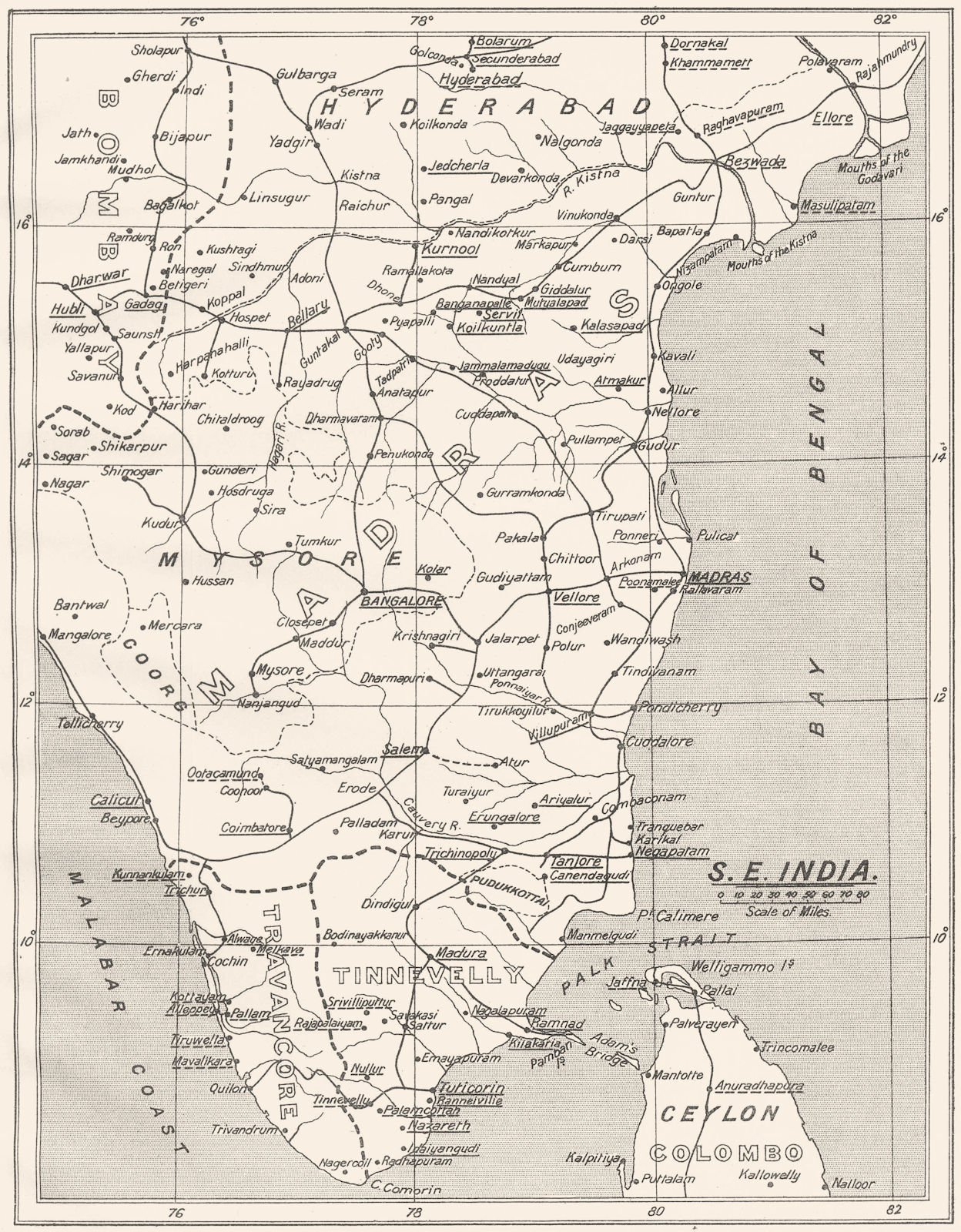 Associate Product INDIA. South- east; SPG Mission Stations- Other C. of E.  1922 old vintage map