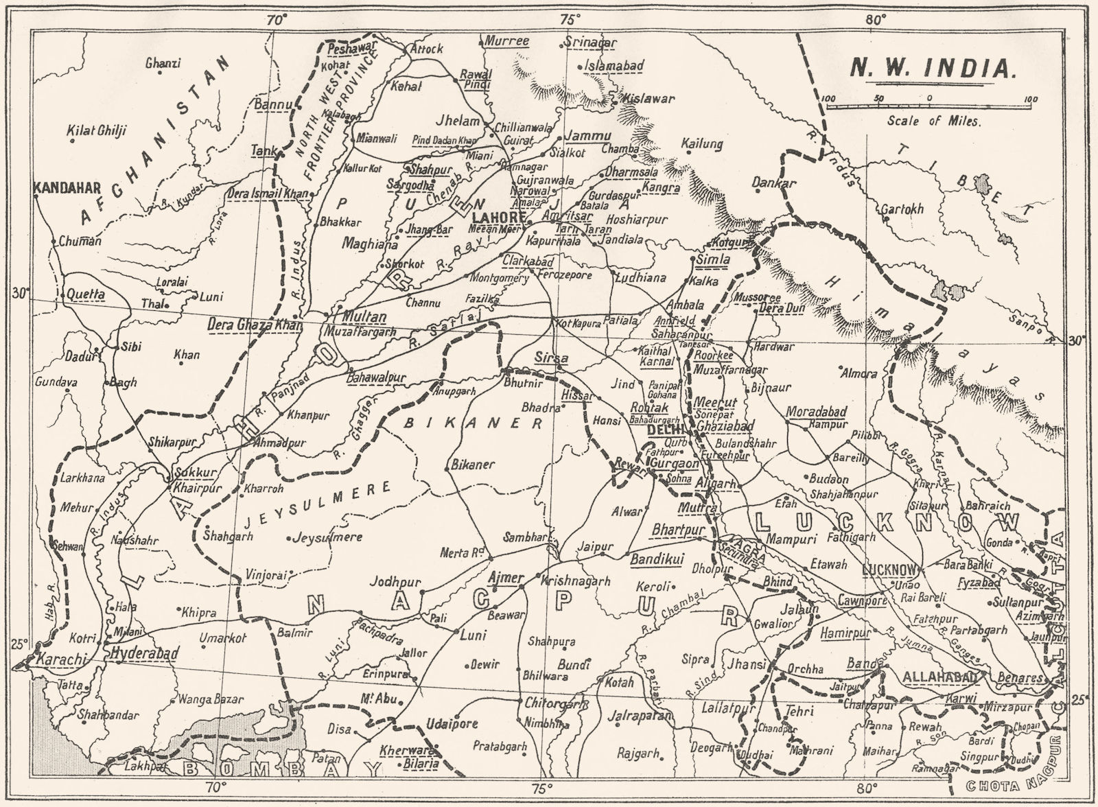 Associate Product NORTH- WEST INDIA. Anglican Missionary Stations. Diocesan boundaries 1922 map