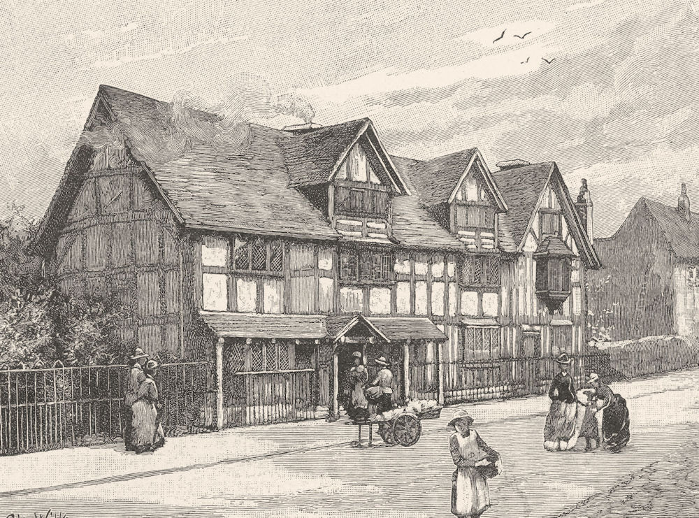 Associate Product WARWICKSHIRE. Shakespeare's house 1901 old antique vintage print picture