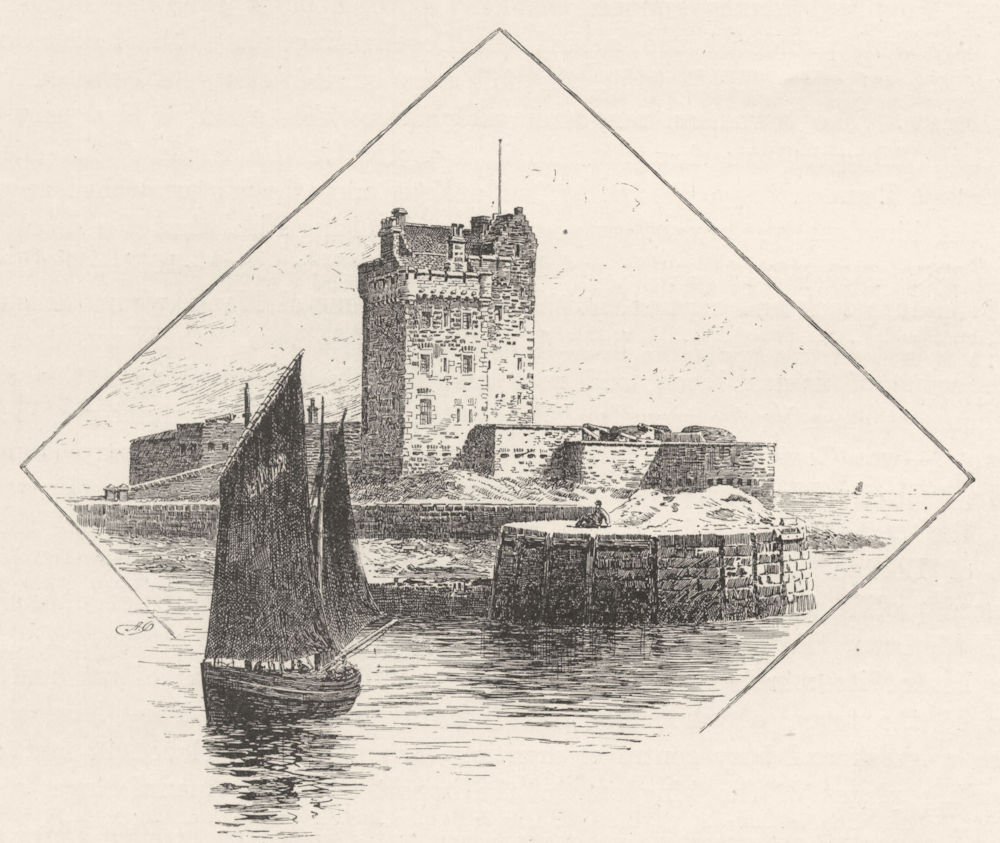 SCOTLAND. Broughty Ferry castle 1901 old antique vintage print picture
