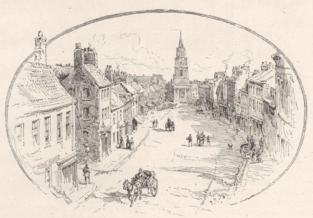 Associate Product NORTHUMBERLAND. High street, Berwick, with the Town hall 1901 old print
