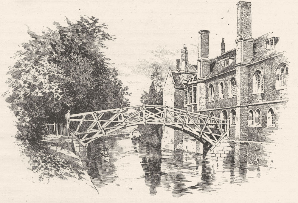 Associate Product CAMBRIDGESHIRE. Queen's bridge, Cambridge 1901 old antique print picture
