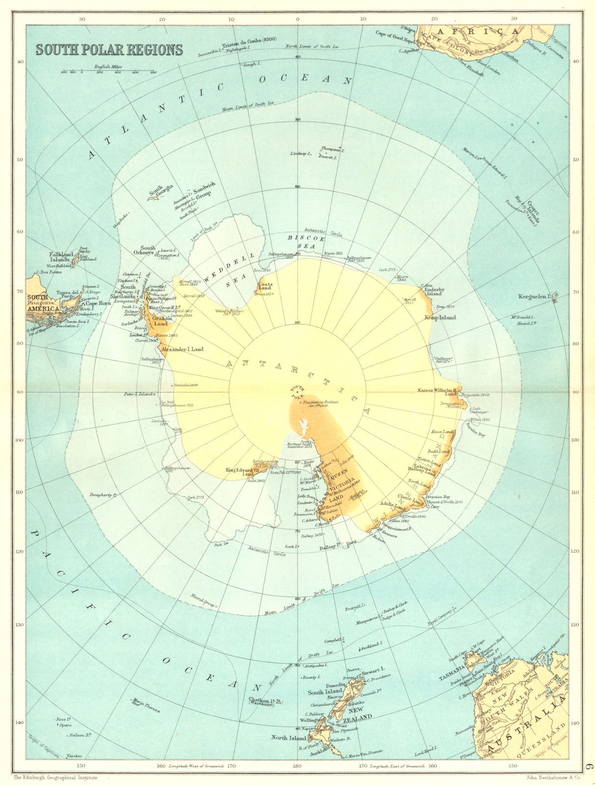 SOUTH POLE. Antarctic Ross Weddell  Royds Scott Shackleton approaches 1909 map