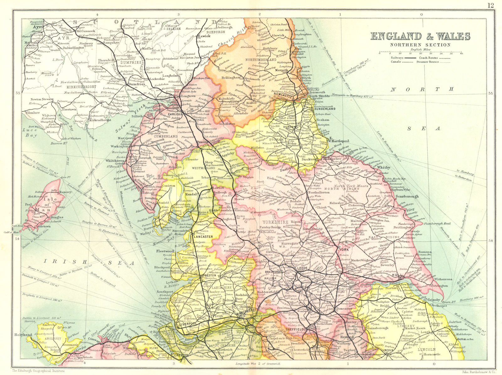 Associate Product NORTHERN ENGLAND. Showing railways canals coach & steamer routes 1909 old map