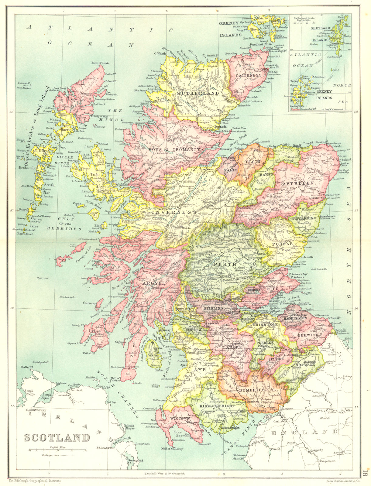 SCOTLAND. Showing counties. Inset Shetland & Orkney Islands 1909 old map