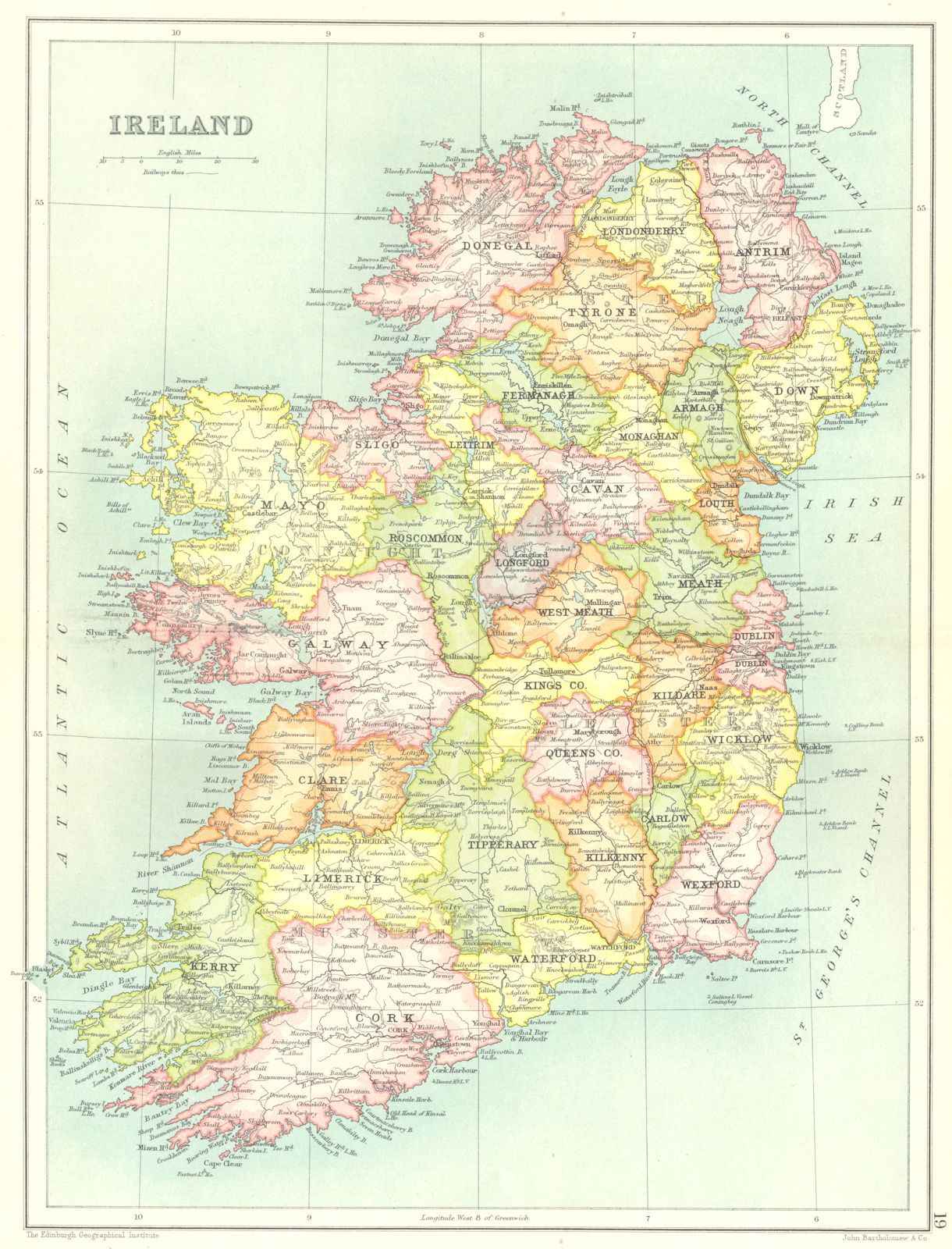 IRELAND. Showing counties. Cassells. 1909 old antique vintage map plan chart
