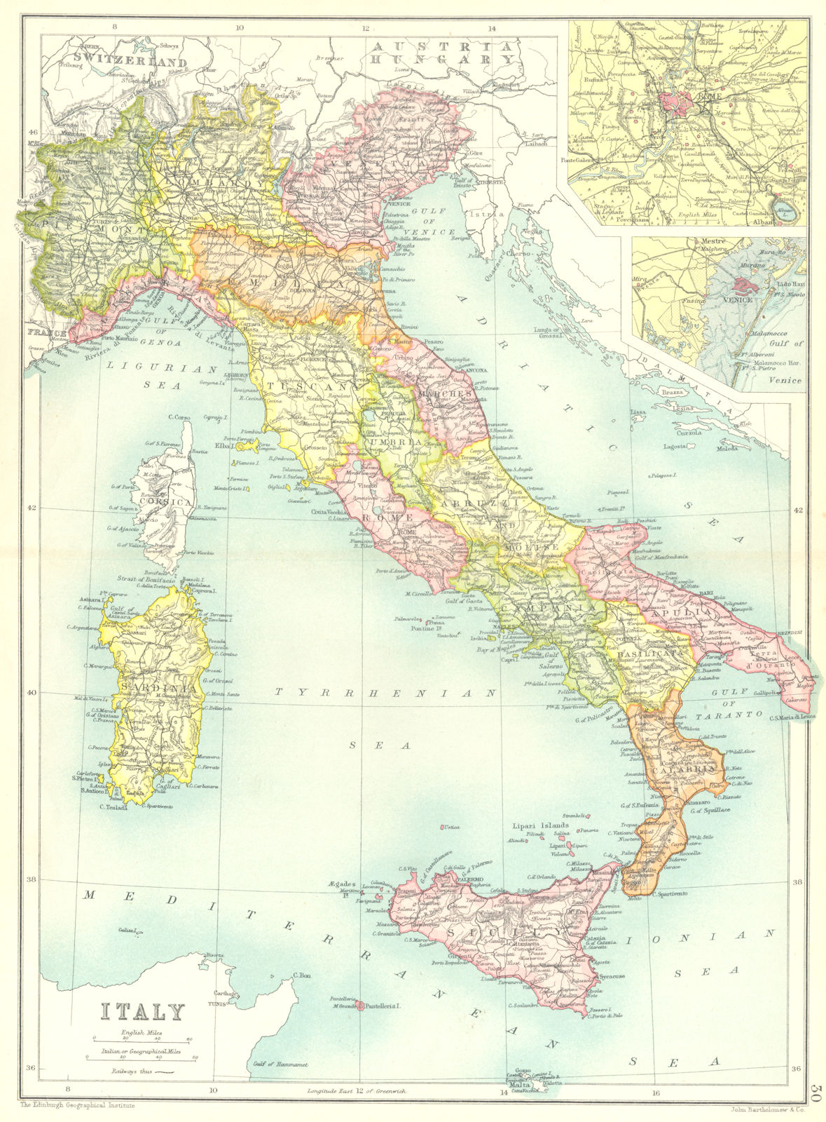 Associate Product ITALY. Showing regions.Inset maps of Rome; Venice. Cassells 1909 old