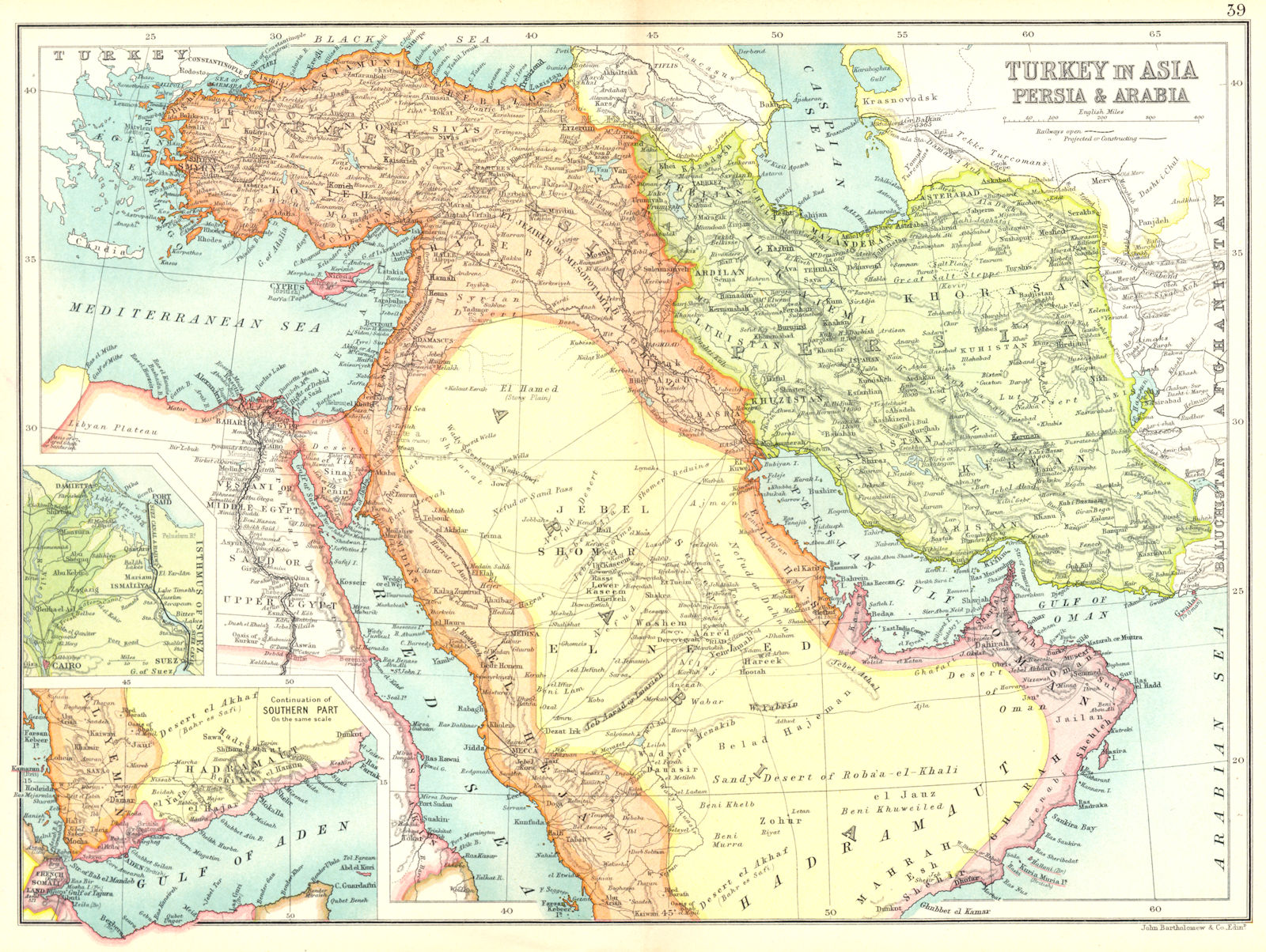 MIDDLE EAST.Turkey In Asia Persia Arabia;Suez Canal; Gulf Of Aden 1909 ...