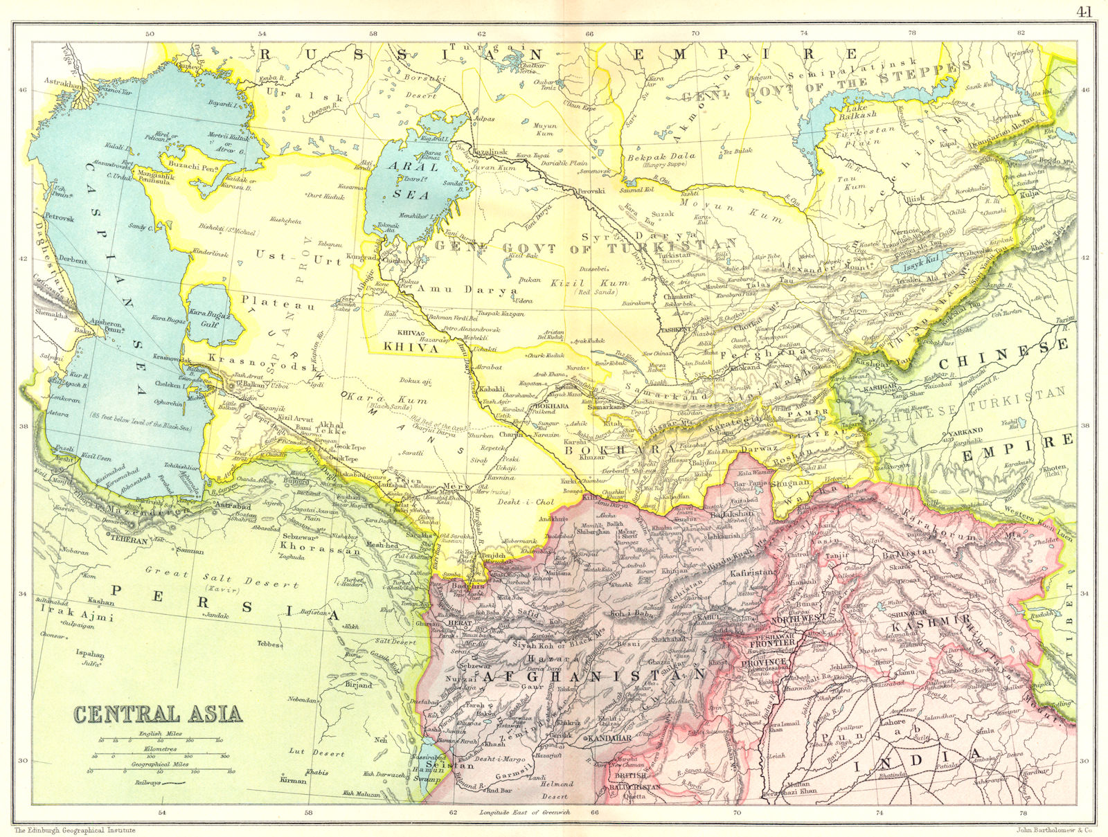 Associate Product CENTRAL ASIA. Afghanistan India Persia Turkistan Khiva Bokhara 1909 old map