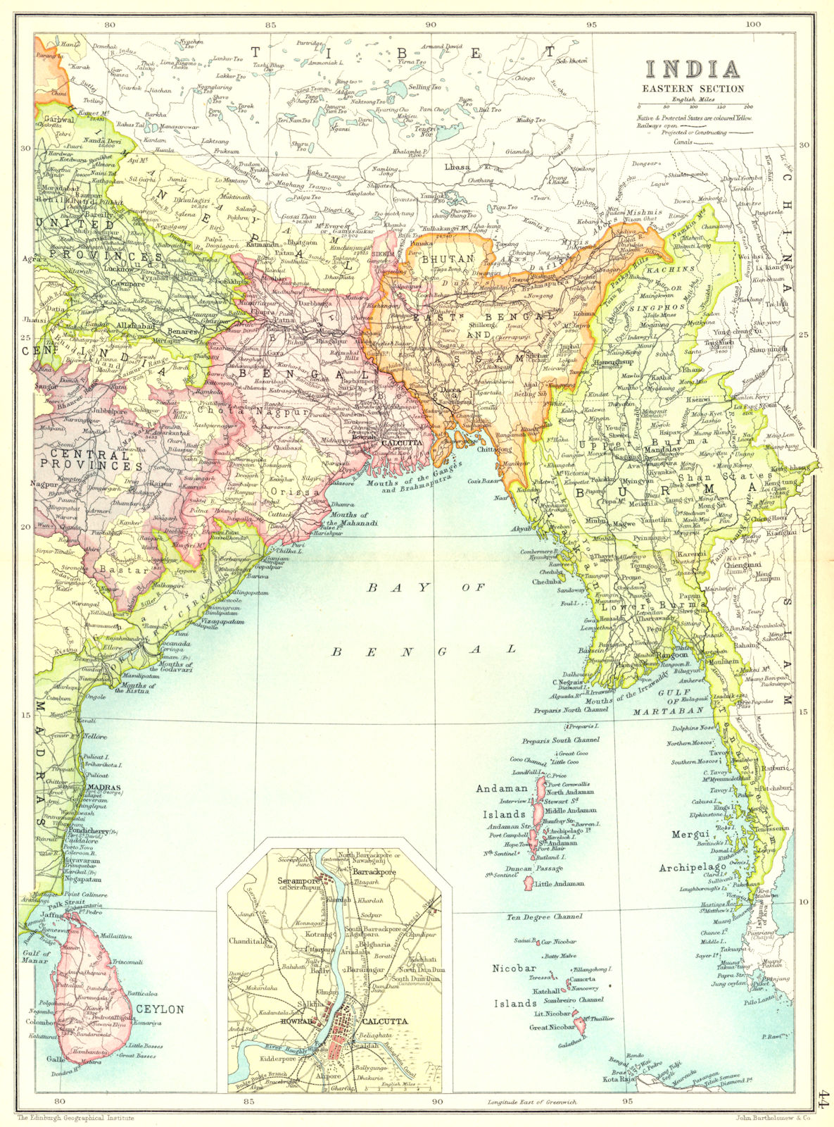 Associate Product INDIA EAST BURMA CEYLON BENGAL. Calcutta Kolkata. Sri Lanka Bangladesh 1909 map