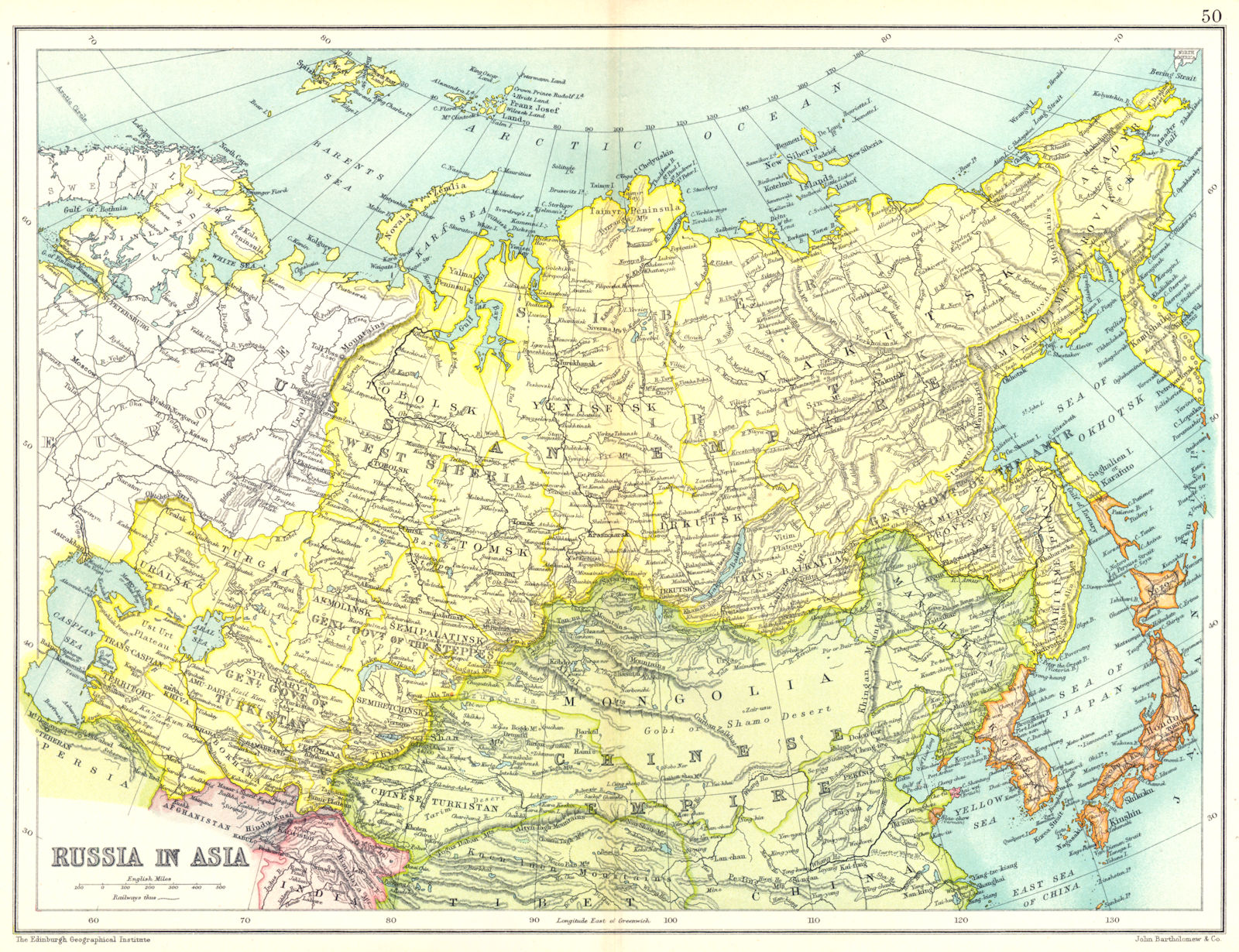 RUSSIA IN ASIA. Siberia. China. Korea Japan. Irkutsk Yakutsk Steppes 1909 map