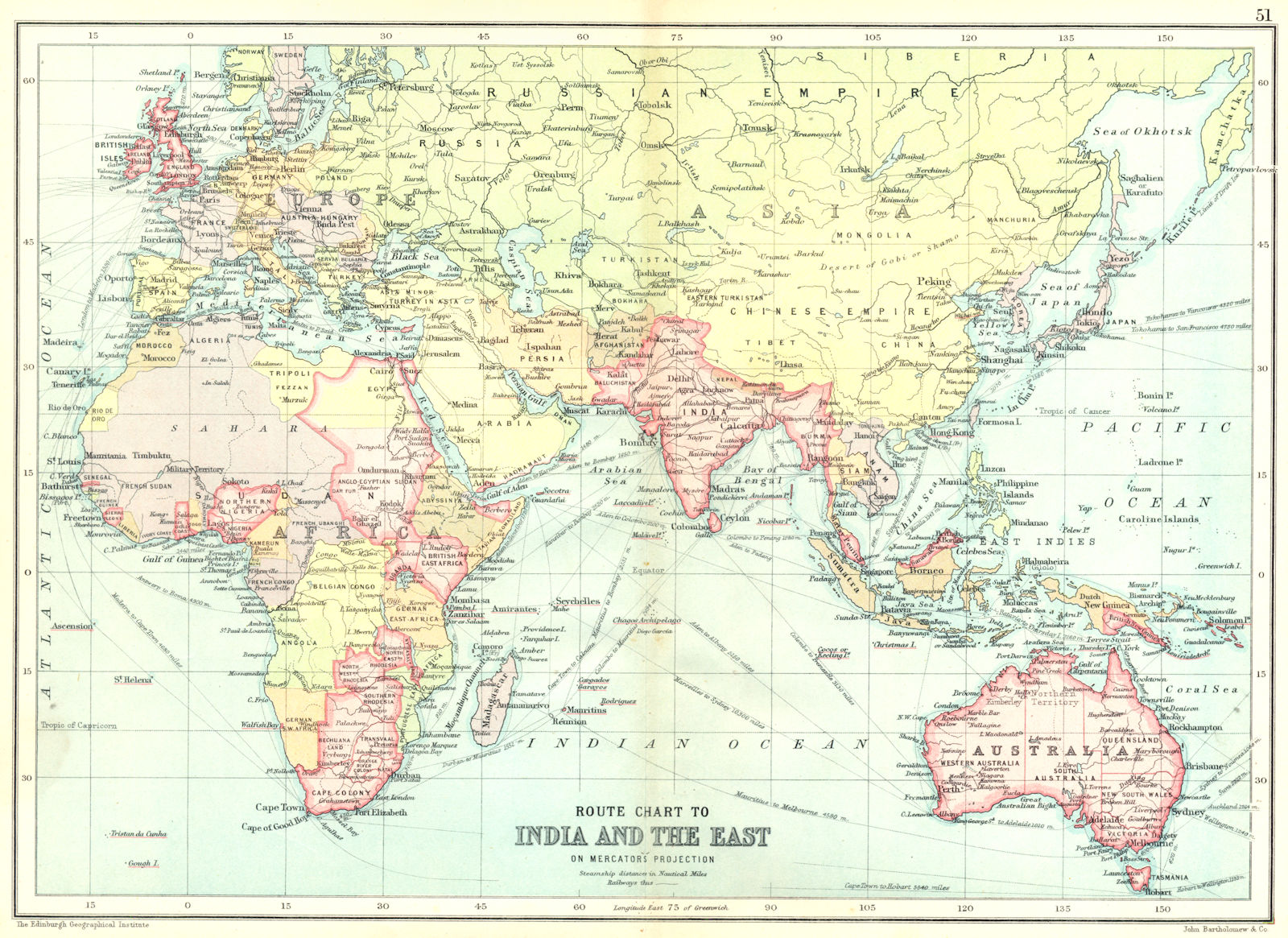 Associate Product BRITISH EMPIRE Route Chart to India, Far East, Australia & New Zealand 1909 map