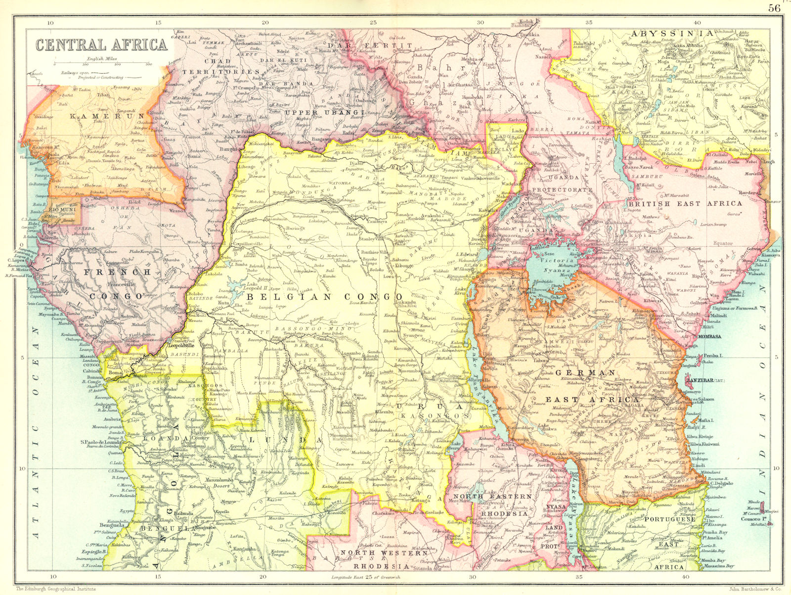 Associate Product CENTRAL EAST AFRICA French Belgian Congo British German Kenya Tanzania 1909 map