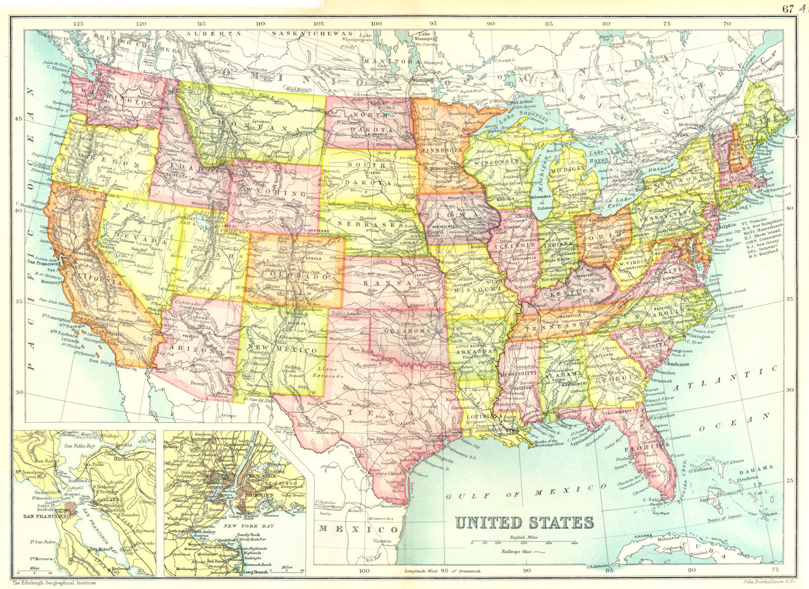 USA. United States; Inset maps of San Francisco; New York  City 1909 old