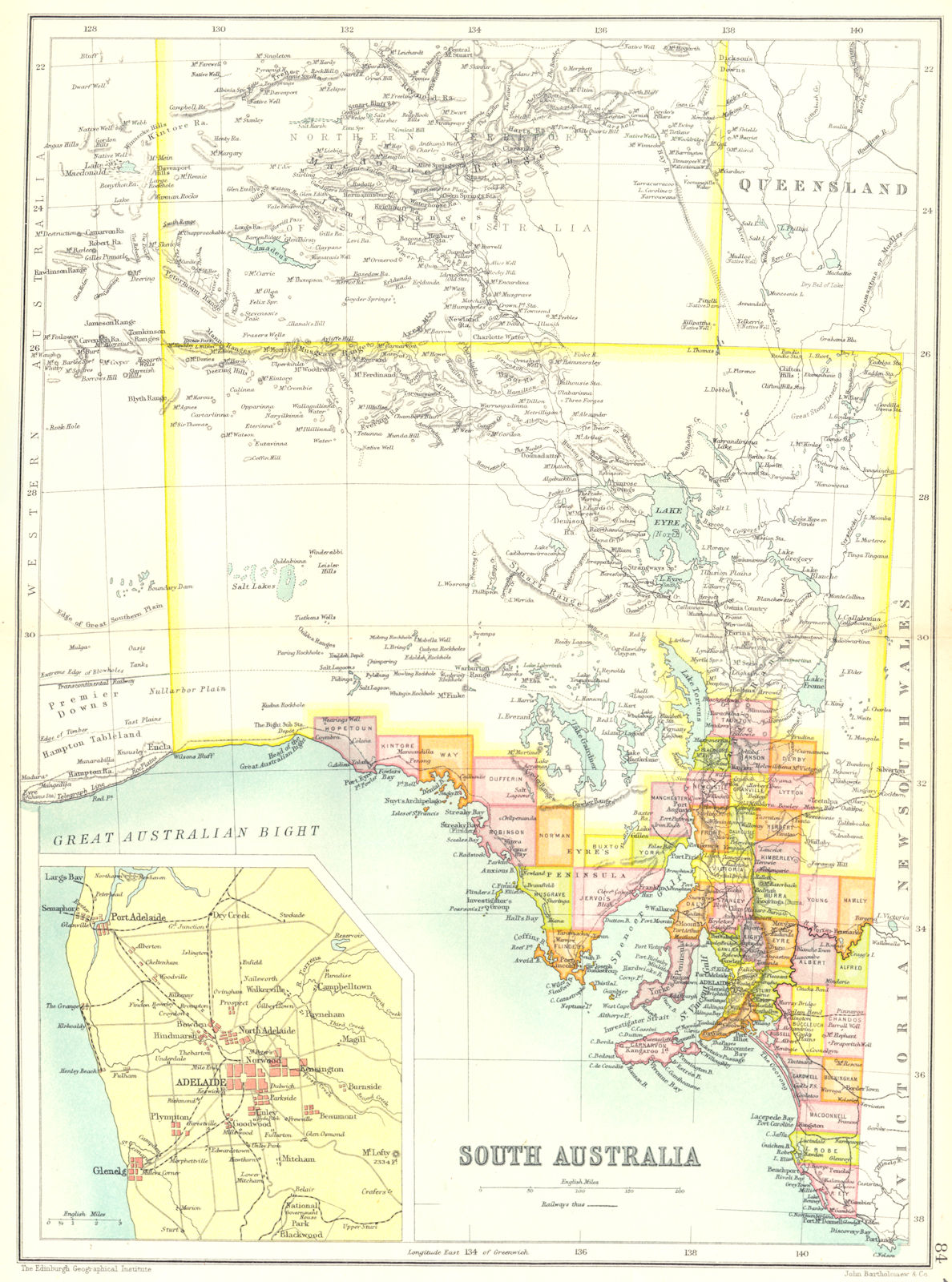 Associate Product SOUTH AUSTRALIA. State map showing counties. Inset Adelaide. Australia 1909