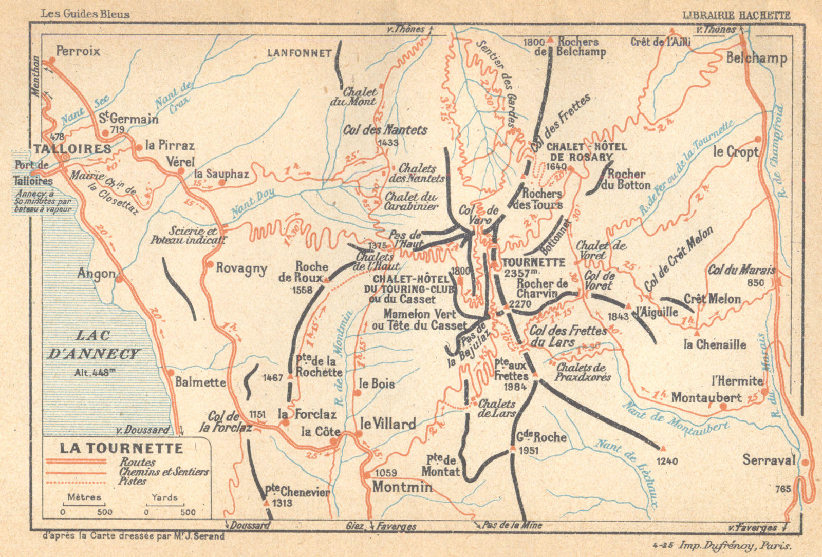 HAUTE- SAVOIE. La Tournette 1925 old vintage map plan chart