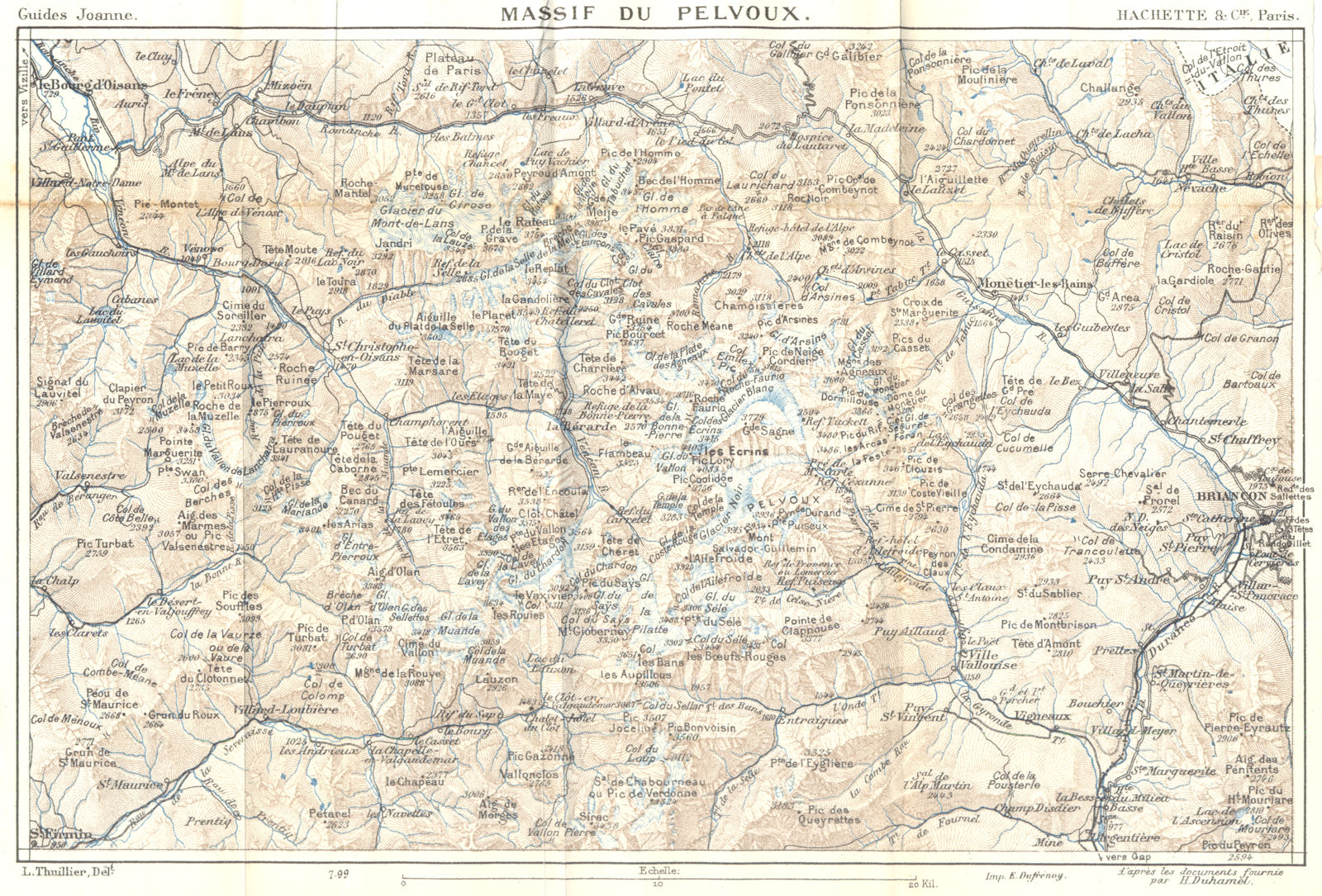 Associate Product HAUTES- ALPES. Massif du Pelvoux 1899 old antique vintage map plan chart