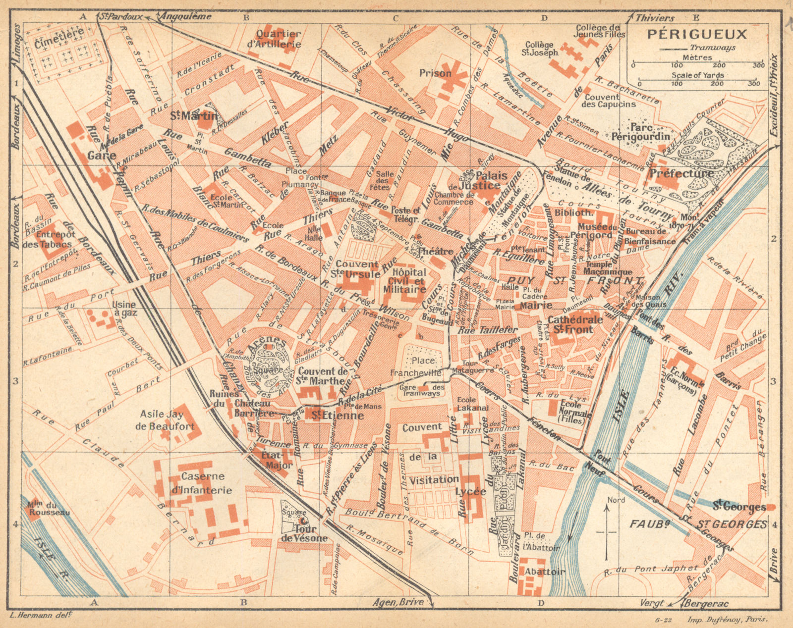DORDOGNE. Périgueux   1922 old vintage map plan chart