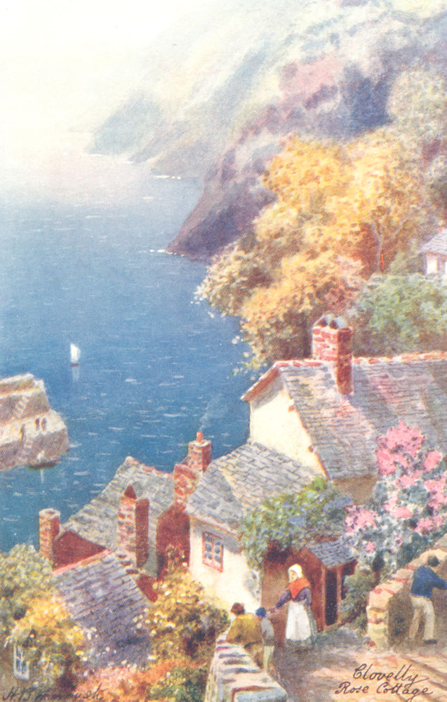 CLOVELLY. Rose Cottage. North Devon 1906 old antique vintage print picture