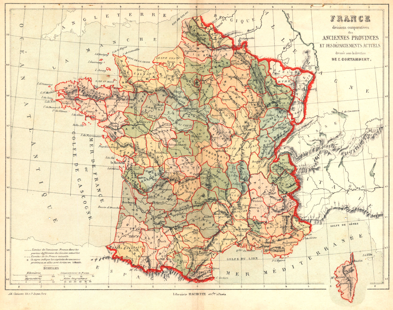 Associate Product FRANCE. Divisions comparatives Anciennes provinces Départements Actuels 1880 map