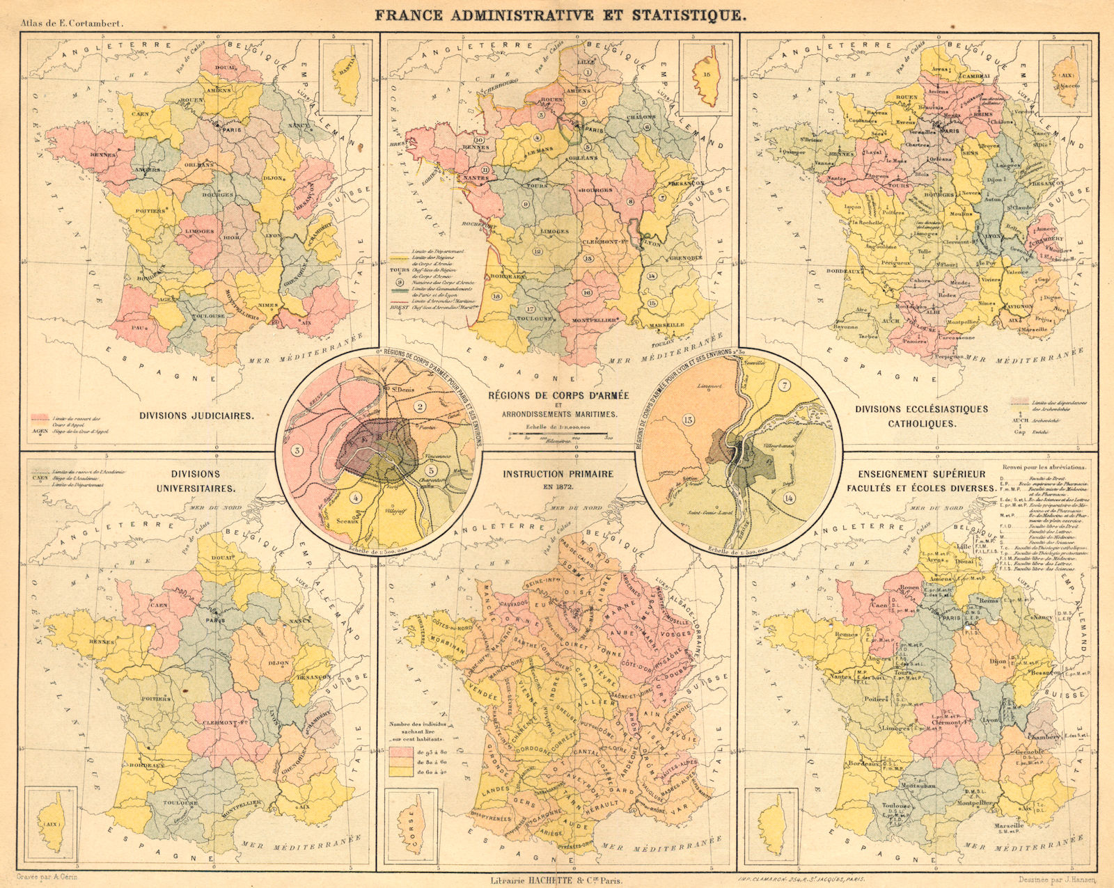Associate Product FRANCE.Administrative;Judiciaires;armée;maritime;Ecclésiastiques;écoles 1880 map