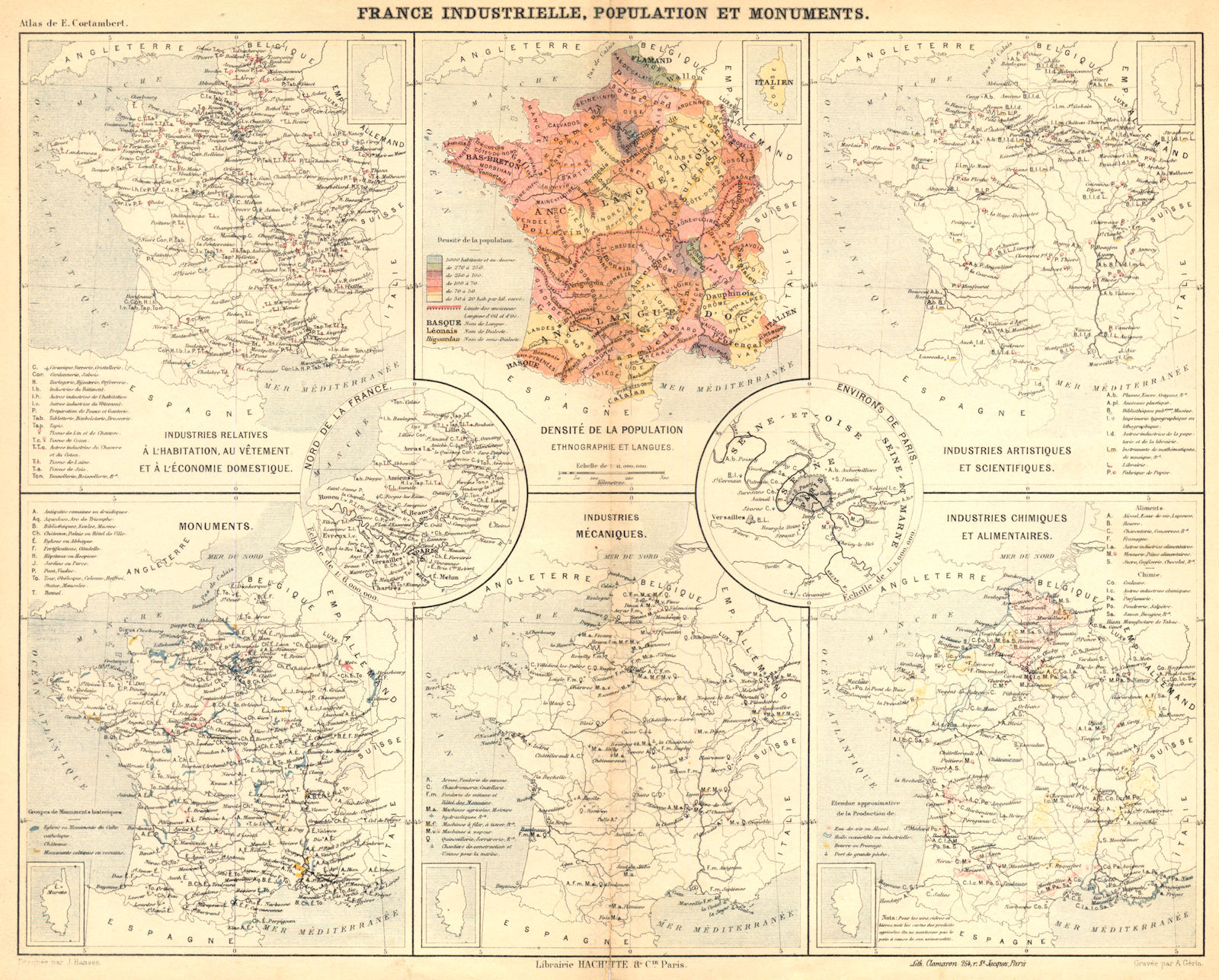 Associate Product FRANCE. France Industrielle, pop. Monuments; ethnographie Langues 1880 old map