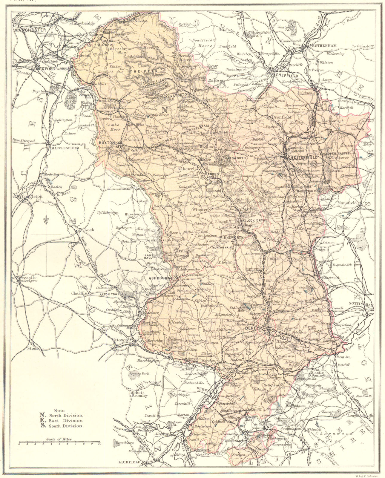 DERBYSHIRE. Derby. Britannica 9th edition County map 1898 old antique